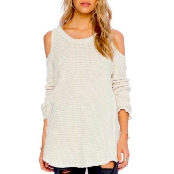 ‼️ Sold ‼️ FREE PEOPLE Sunrise Moonshine Cold Shoulder Sweater in Ivory - Picture 1 of 6